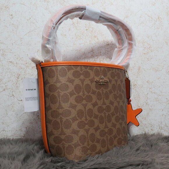 Coach City Bucket Bag with Starfish Charm (Tan/Bright Mandarin) - Picture 2 of 8
